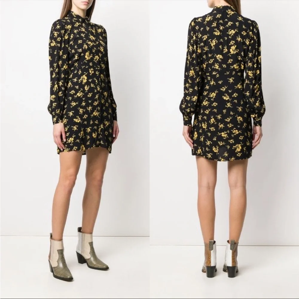 Ganni Floral Print Crepe Long Sleeve Dress - Picture 1 of 10